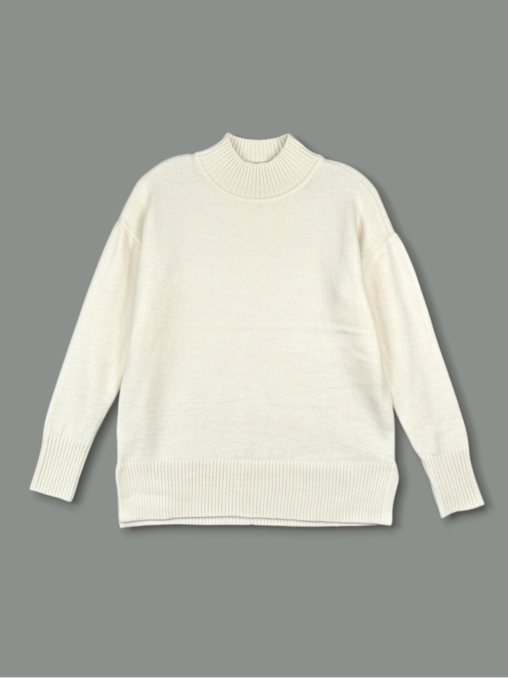 LOFT Mock Neck Sweater Winter White XS Split Hem Minimalist
